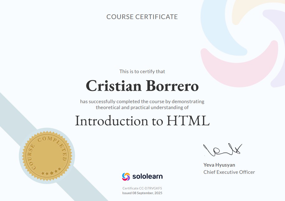 HTML Certificate