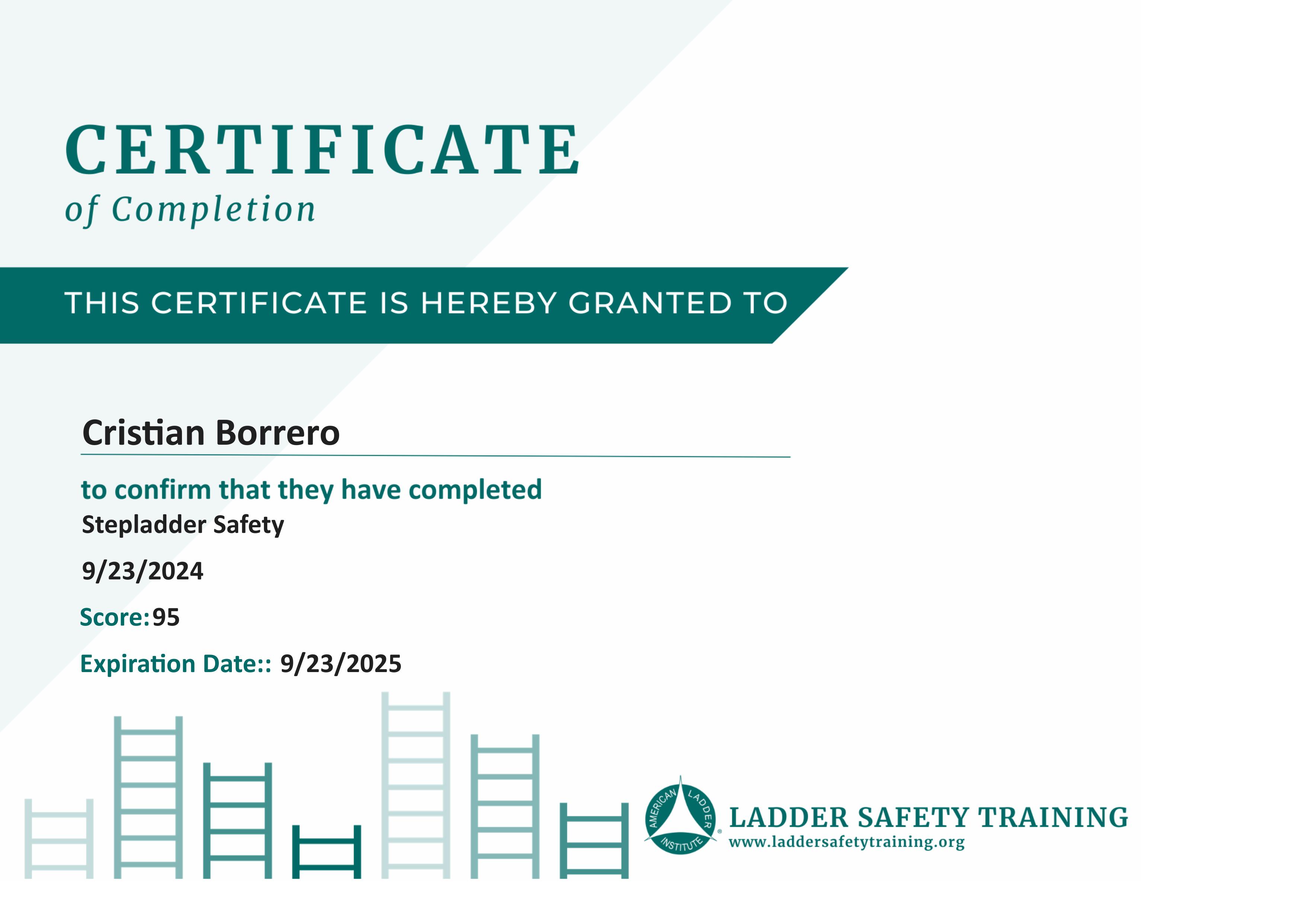 Step Ladder Certificate